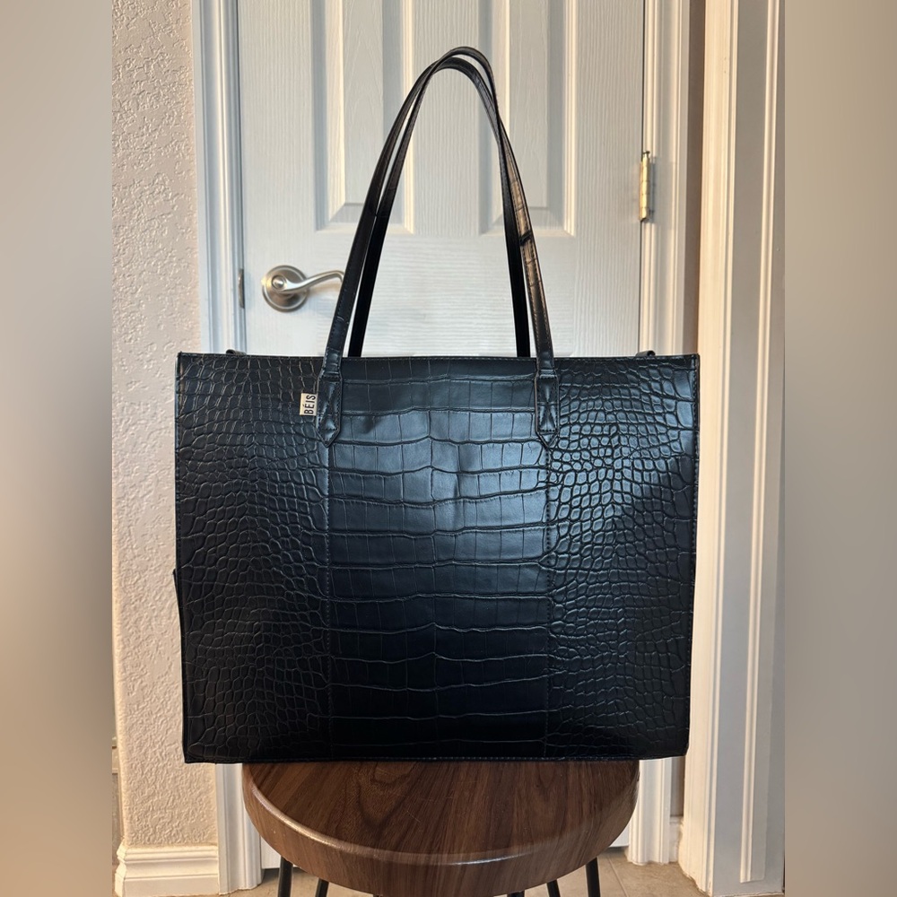 Béis - The Large Work Tote In Black Croc